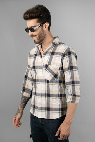 Men's Full Sleeve Shirt with Brown Check Pattern