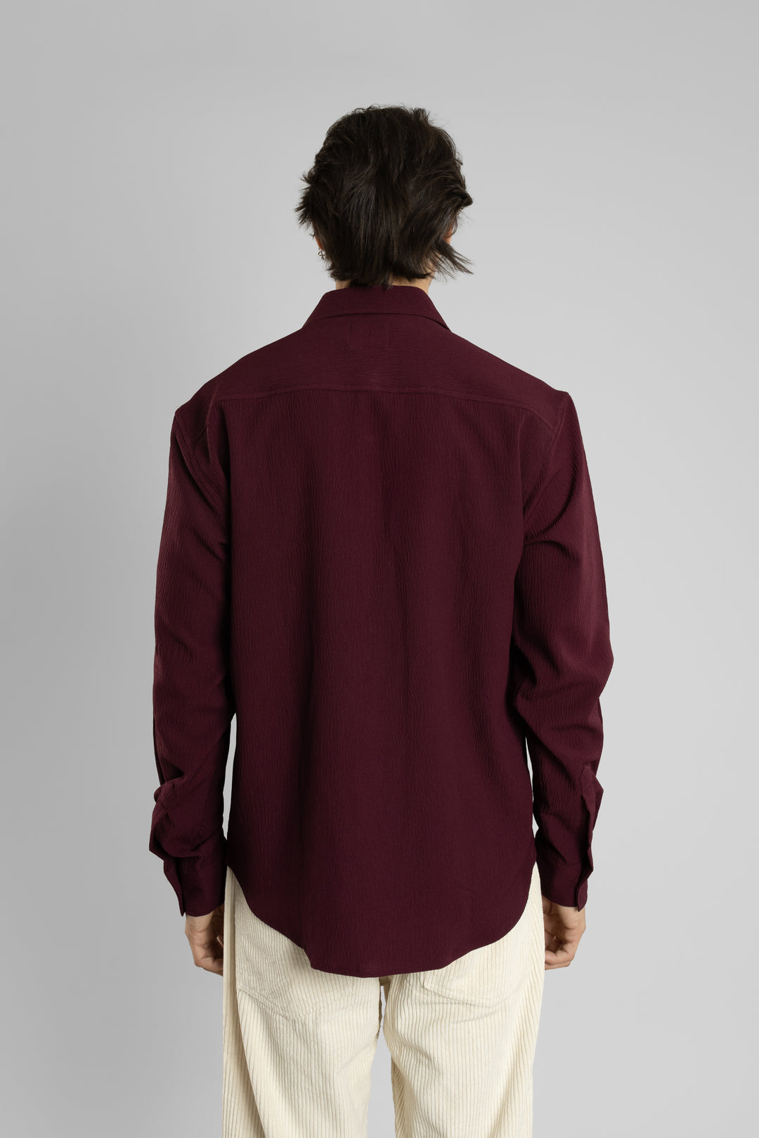 Men's Full Sleeves Textured Wine Shirt