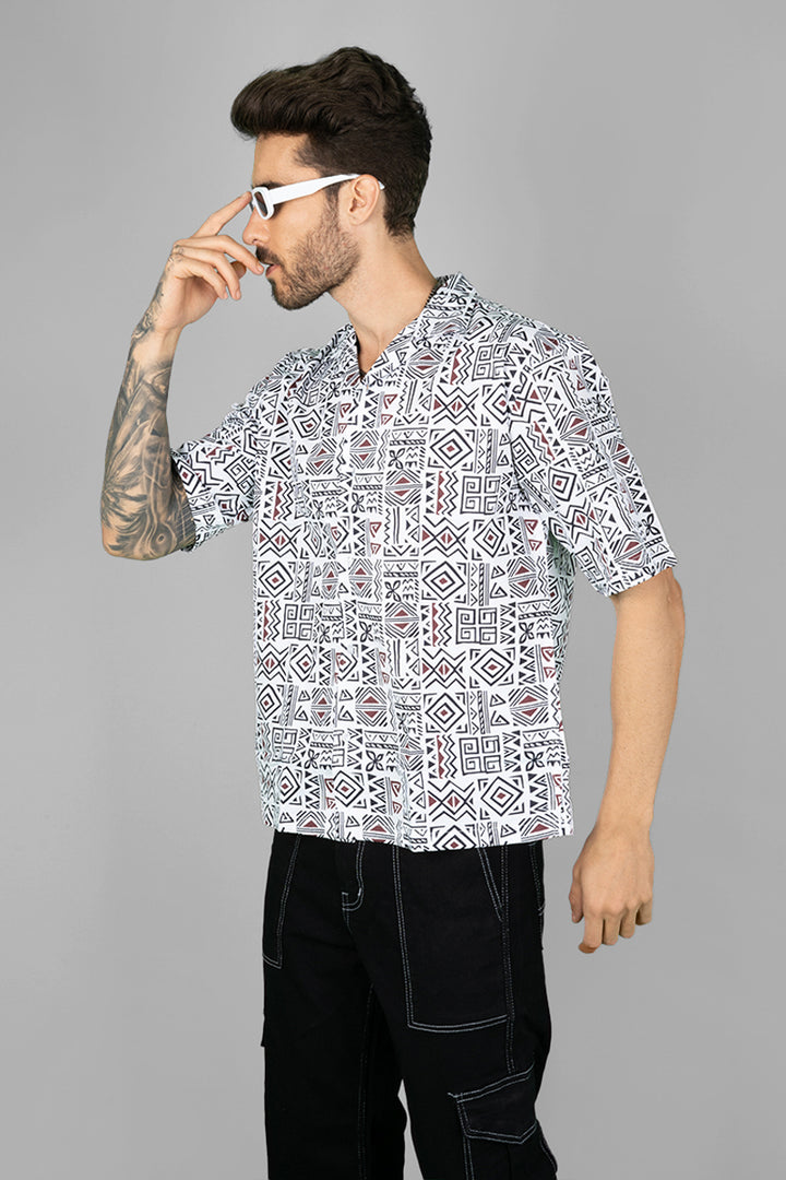 Trending Men's White Patterned Tribal Patterned Shirt