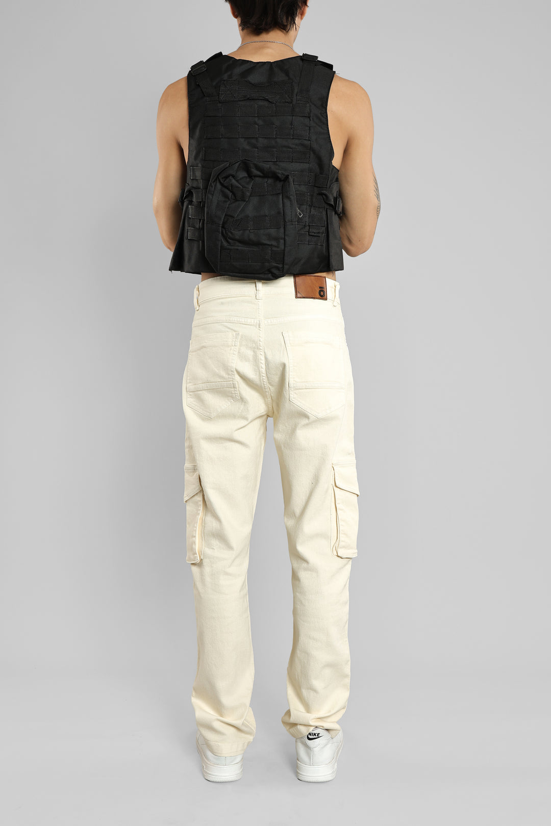 Men's Straight Fit Denim Cargo Pant (Ivory)