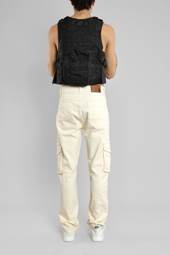 Men's Straight Fit Denim Cargo Pant (Ivory)