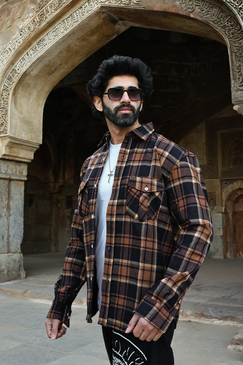 Oversized Flannel Shirt For Men (Brown)