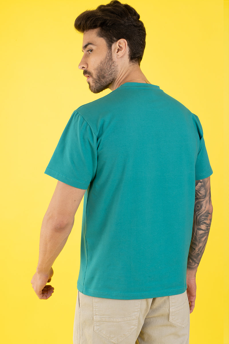 Men's Turquoise Printed Regular Fit T-Shirt