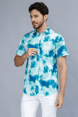 Men's Blue Tie & Dye Half-Sleeve Shirt