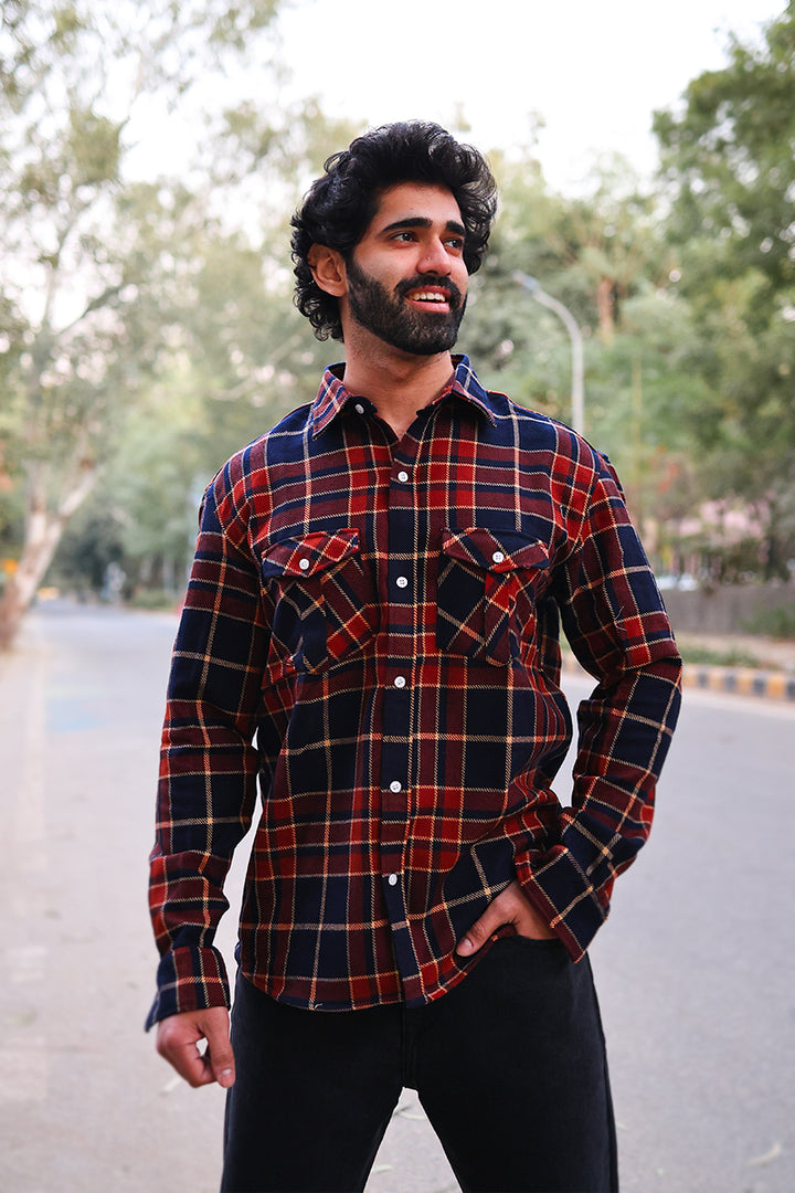 Oversized Flannel Shirt For Men (Red & Blue)