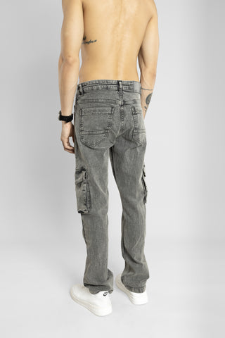 Charcoal Color Regular Fit Denim Cargo Trouser