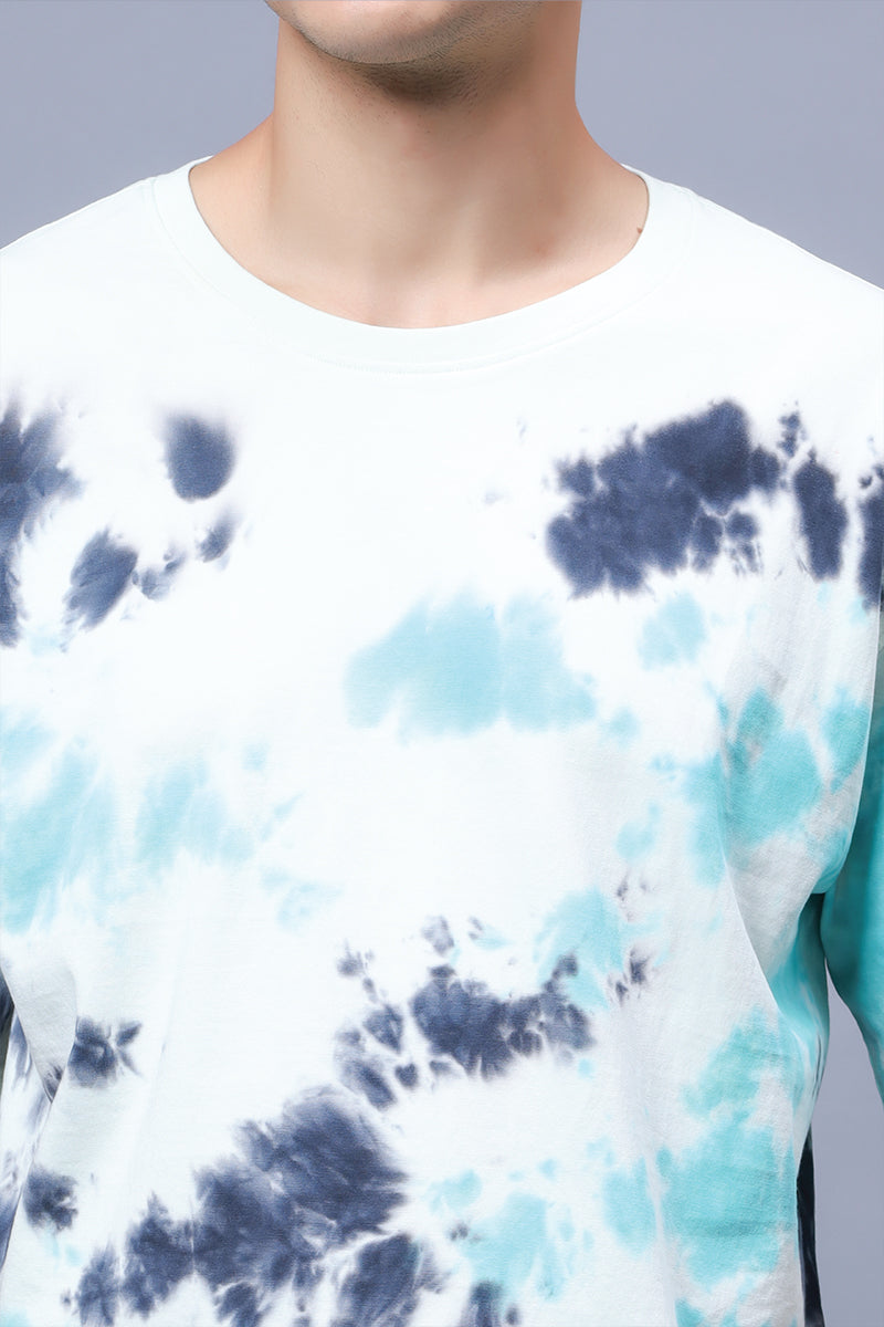 Men's Sea Green Pure Cotton Tie & Dye Oversized T-shirt - Peplos Jeans 