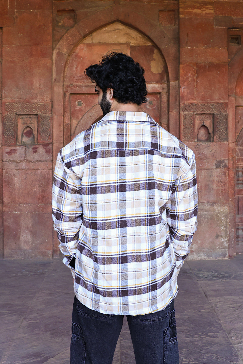 Oversized Checkered Shacket For Men (Brown)