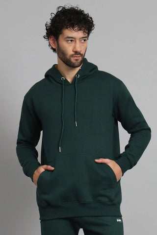 Regular Fit Printed Bottle Green Premium Hoodie For Men