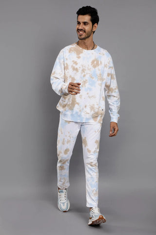 Regular Fit White Tie & Dye Premium Sweatshirt For Men