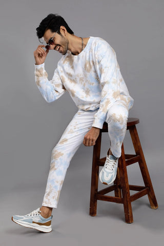 Regular Fit White Tie & Dye Premium Sweatshirt For Men