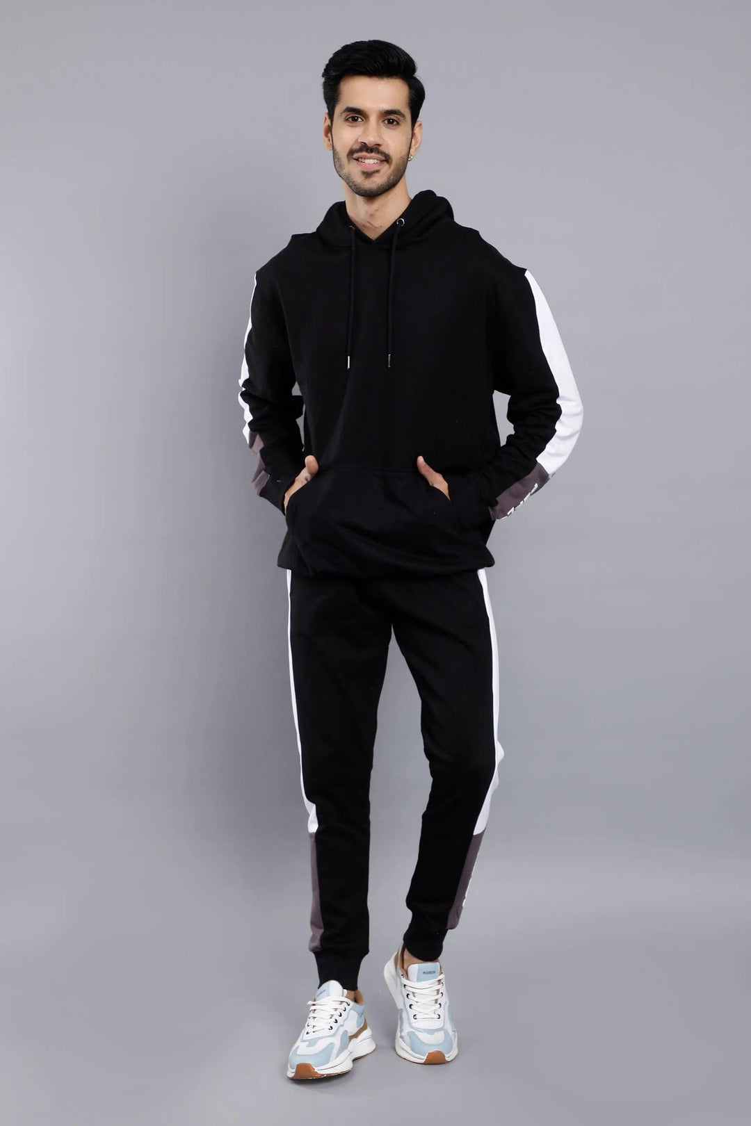 Regular Fit Black Hoodie-Trouser Co-ord Set For Men - Peplos Jeans 