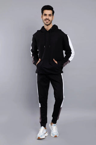 REGULAR FIT BLACK TRENDY HOODIE FOR MEN