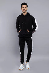 Regular Fit Black Hoodie-Trouser Co-ord Set For Men