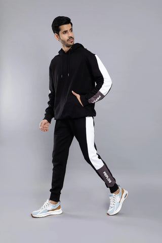 Regular Fit Black Hoodie-Trouser Co-ord Set For Men