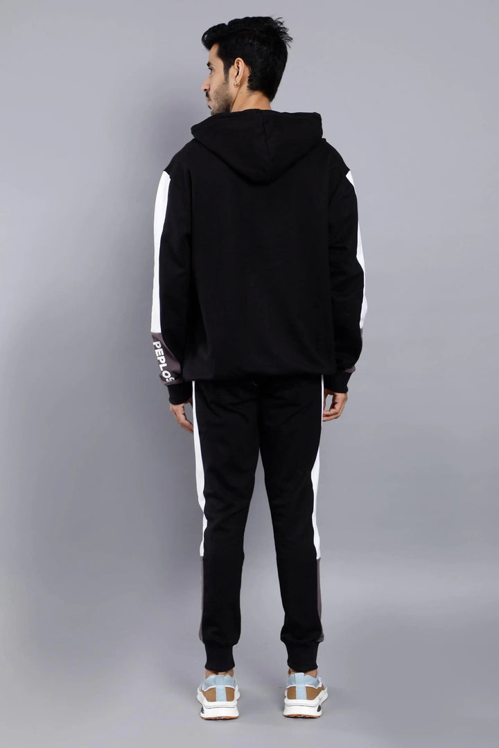 Regular Fit Black Hoodie-Trouser Co-ord Set For Men - Peplos Jeans 