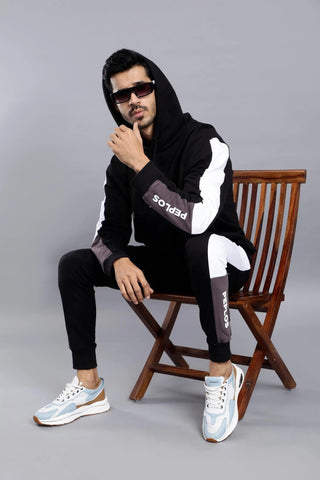 REGULAR FIT BLACK TRENDY HOODIE FOR MEN