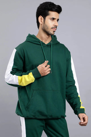 Regular Fit Solid Green Trendy Hoodie For Men