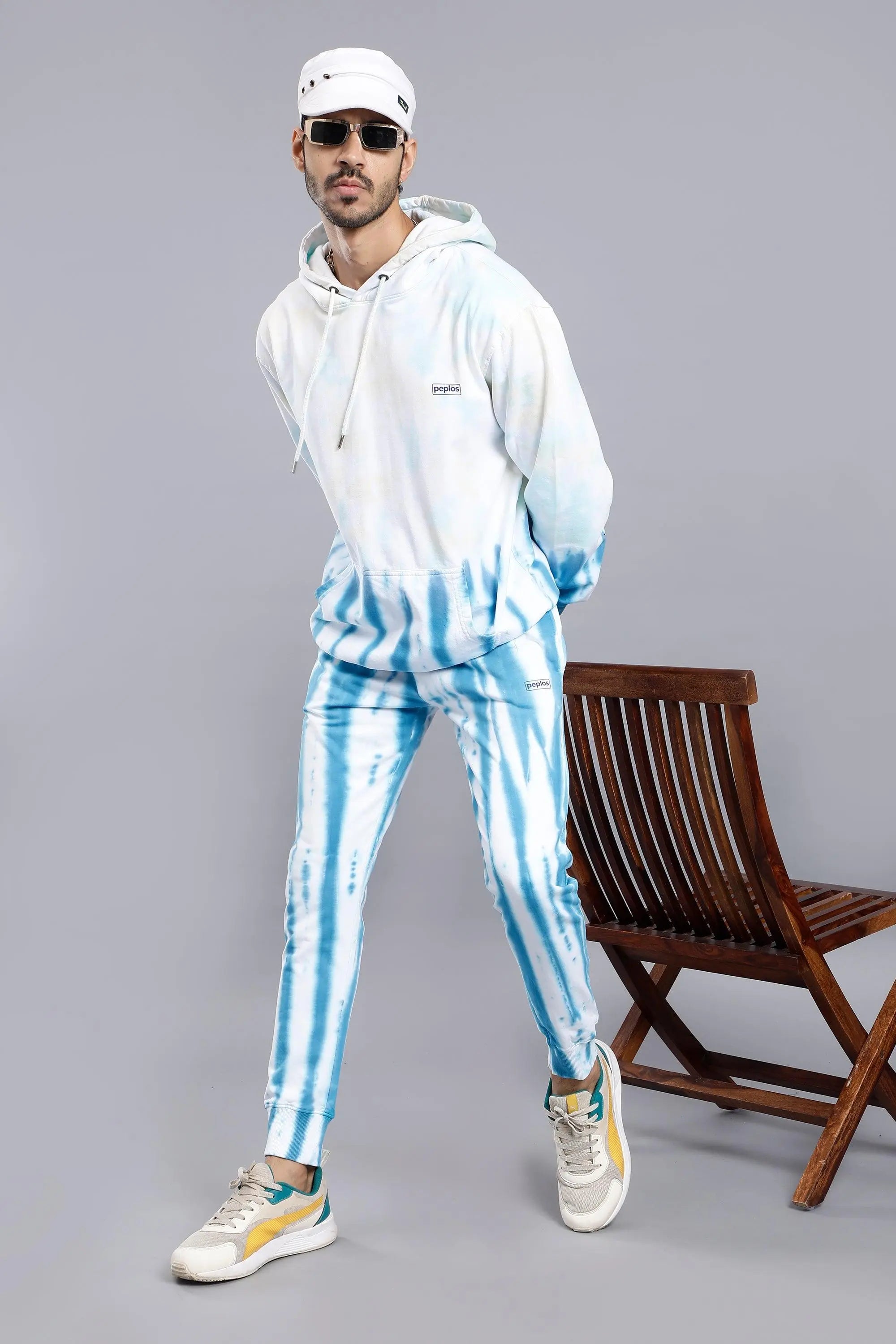 Regular Fit Solid White Hoodie-Trouser Co-ord Set For Men