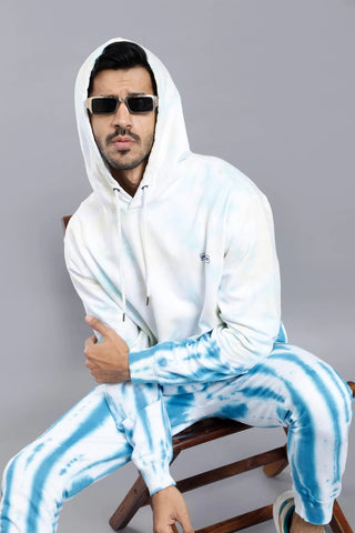 Regular Fit Solid White Hoodie-Trouser Co-ord Set For Men