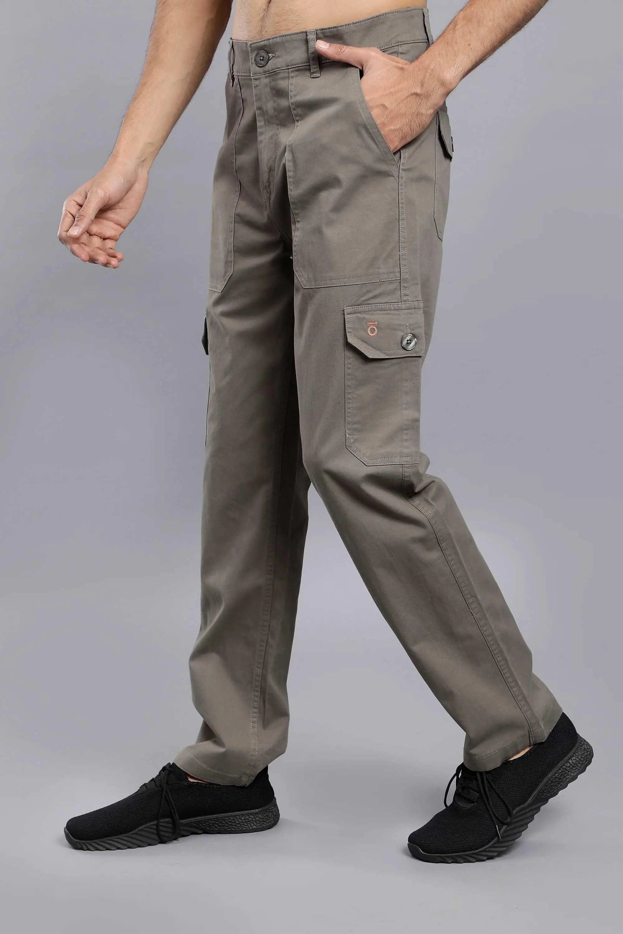 Men's Loose Fit Multiple Pocket Grey Premium Cargo Pant