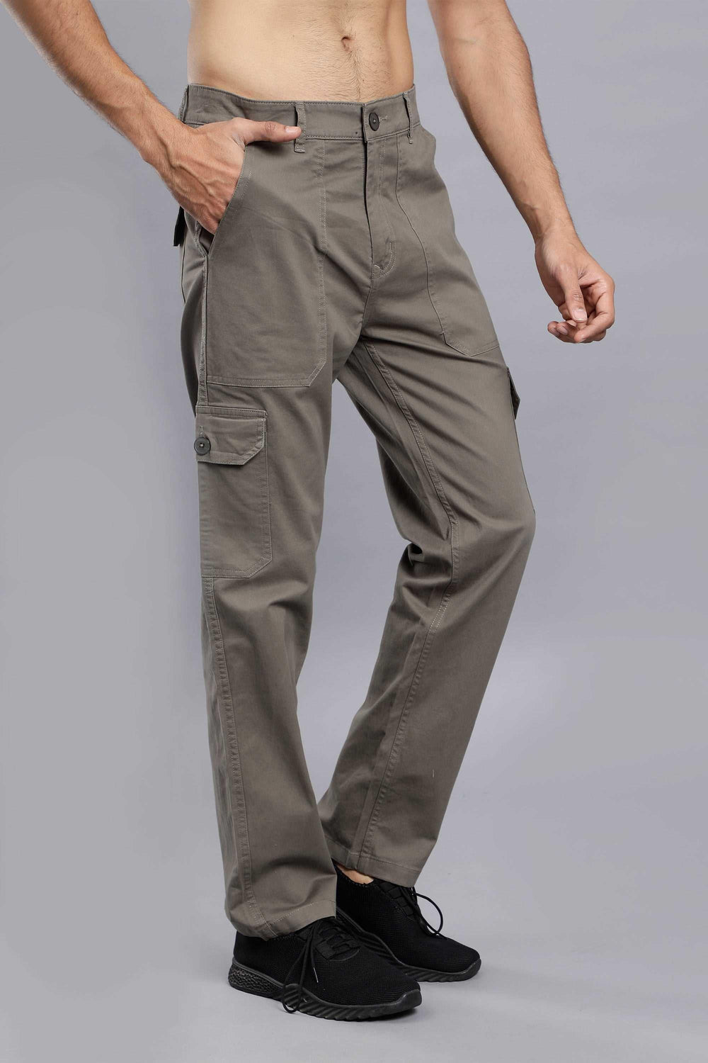 Men's Loose Fit Multiple Pocket Grey Premium Cargo Pant - Peplos Jeans 