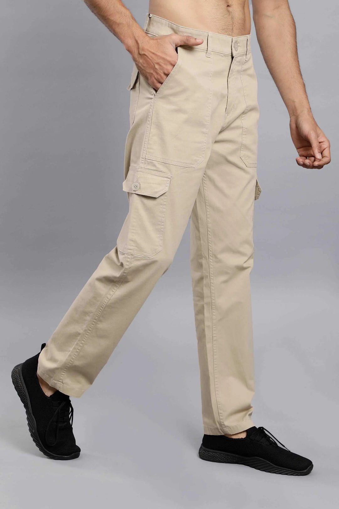 Men's Loose Fit Multiple Pocket Khaki Premium Cargo Pant - Peplos Jeans 