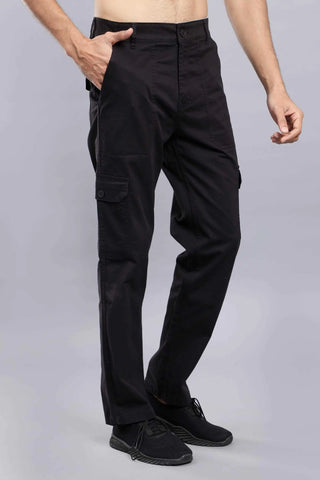 Men's Loose Fit Multiple Pockets Black Cargo Pant