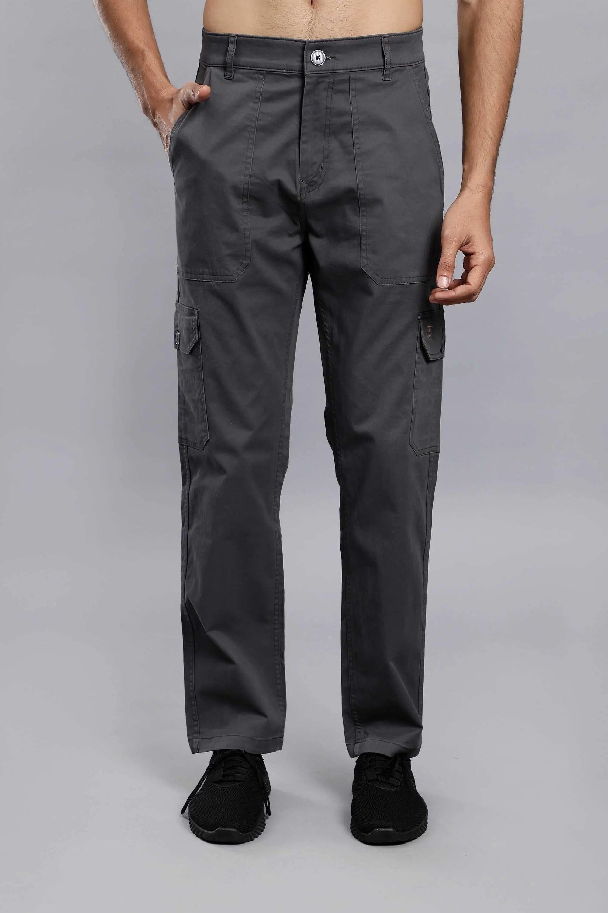 Men's Loose Fit Multiple Pockets Dark Grey Cargo Pant