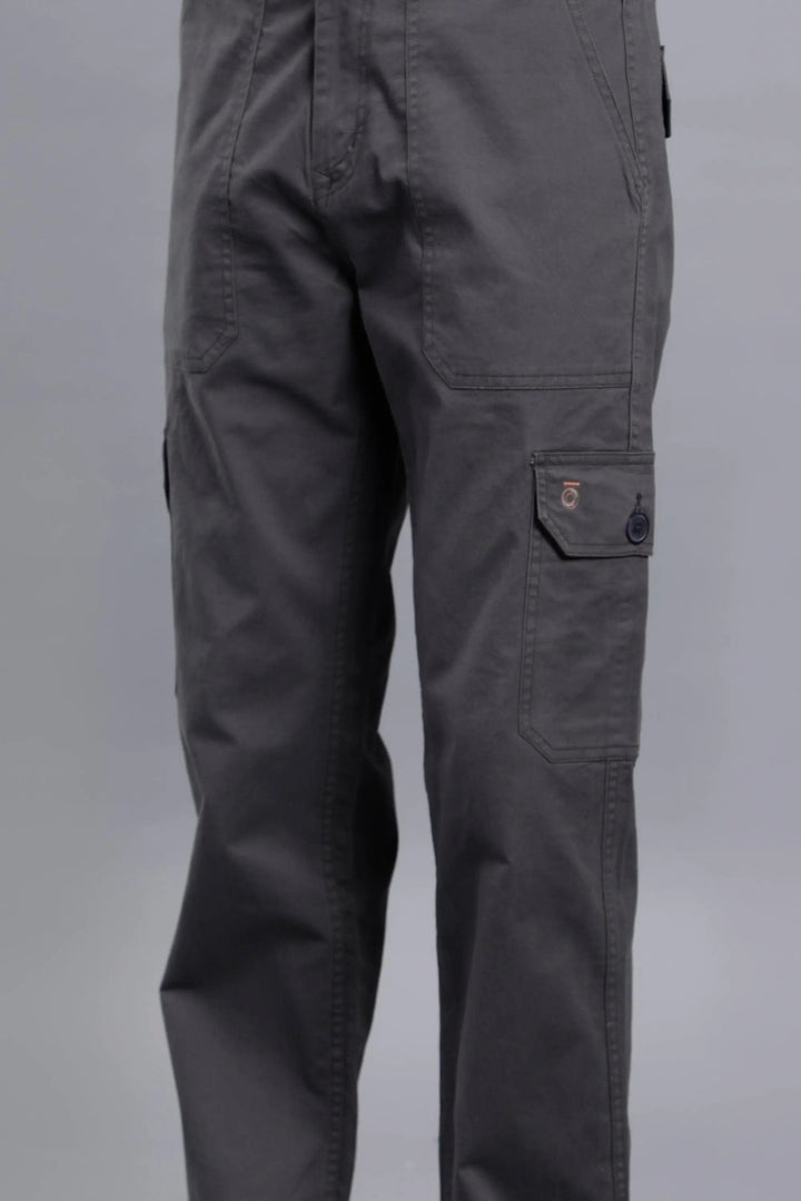 Men's Loose Fit Multiple Pockets Dark Grey Cargo Pant - Peplos Jeans 