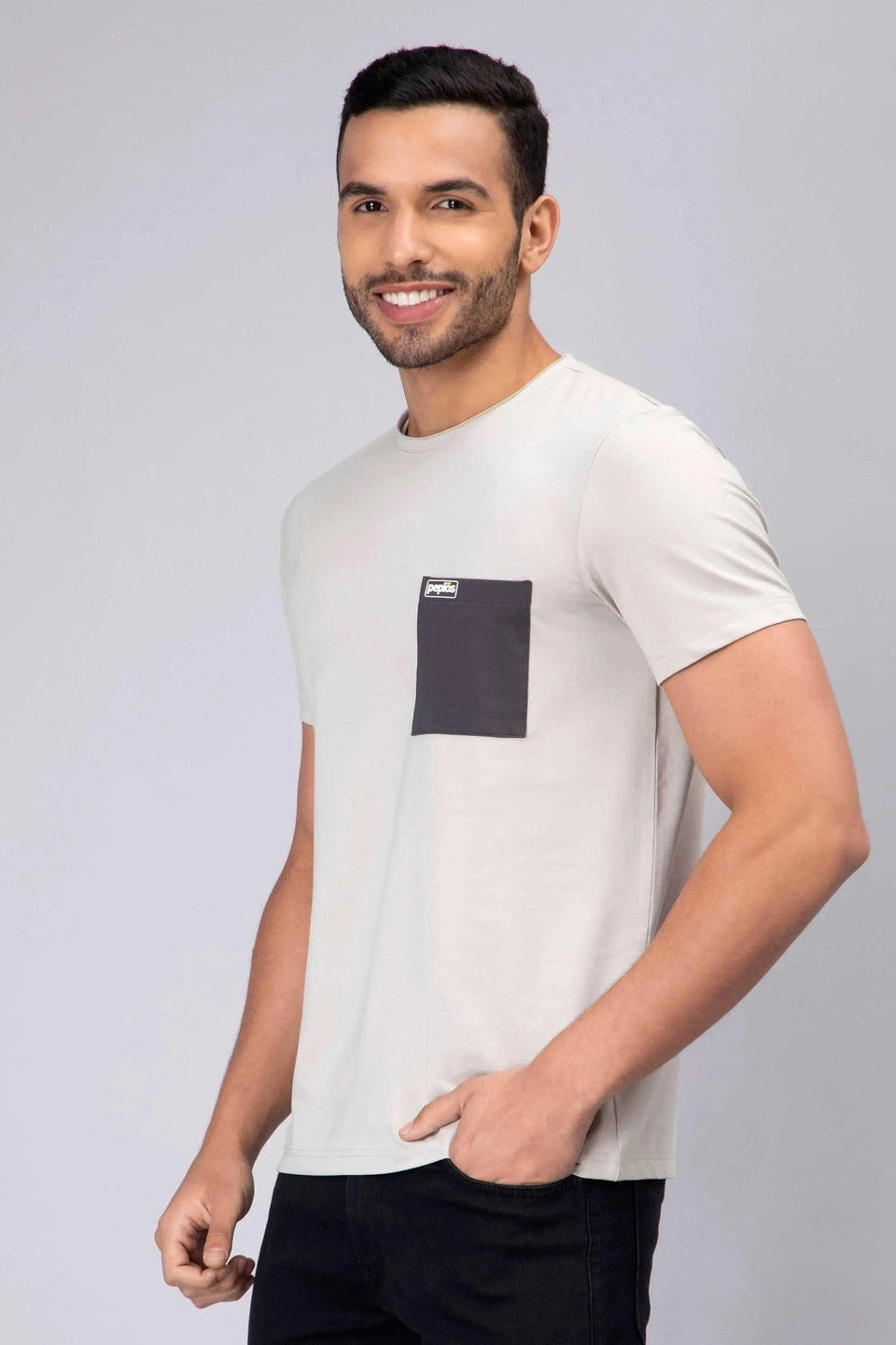 Men's Half-Sleeve Solid Cotton T-shirt with Pocket - Grey