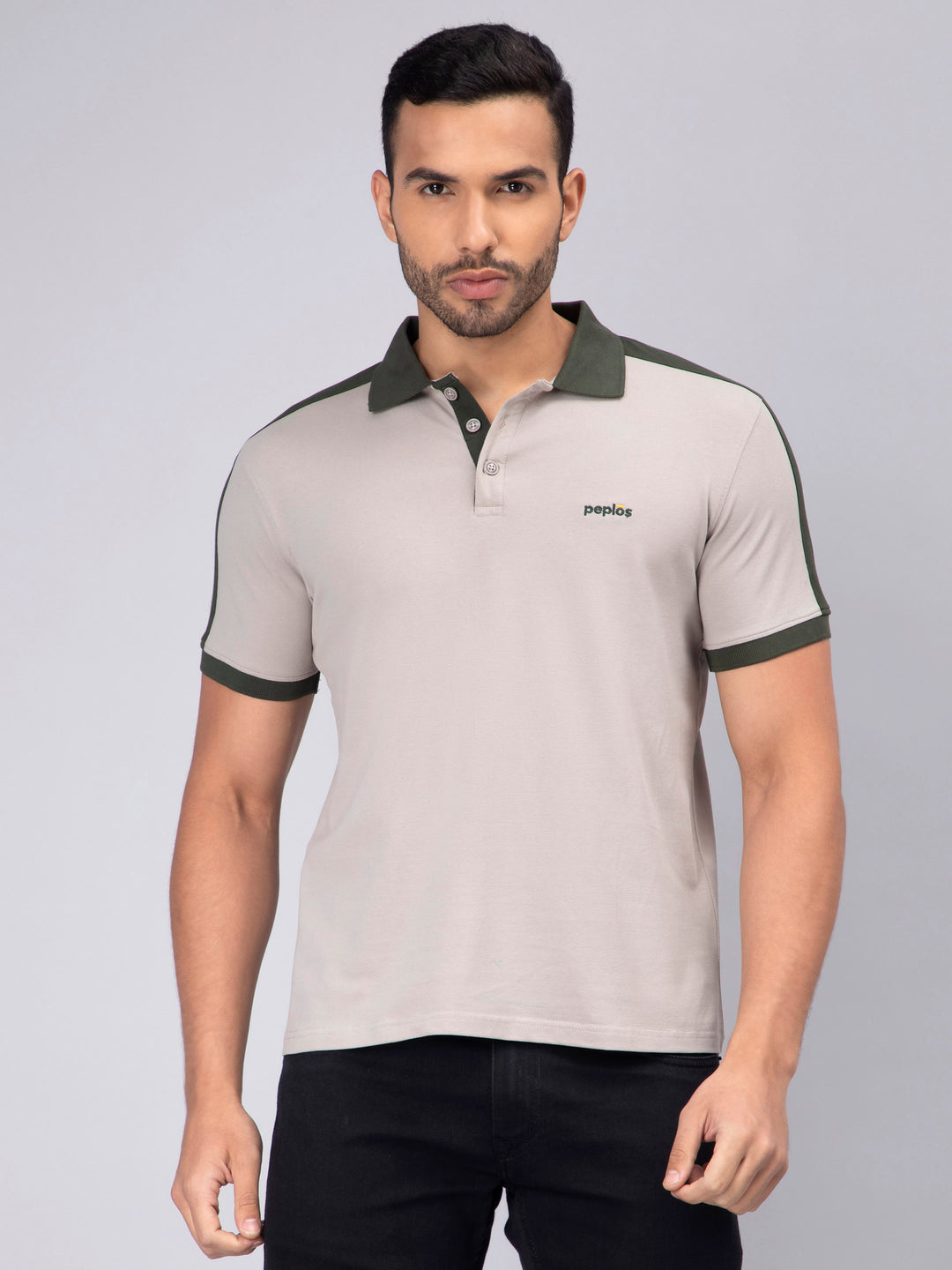 Men's Grey Polo Neck Premium Cotton T-shirt