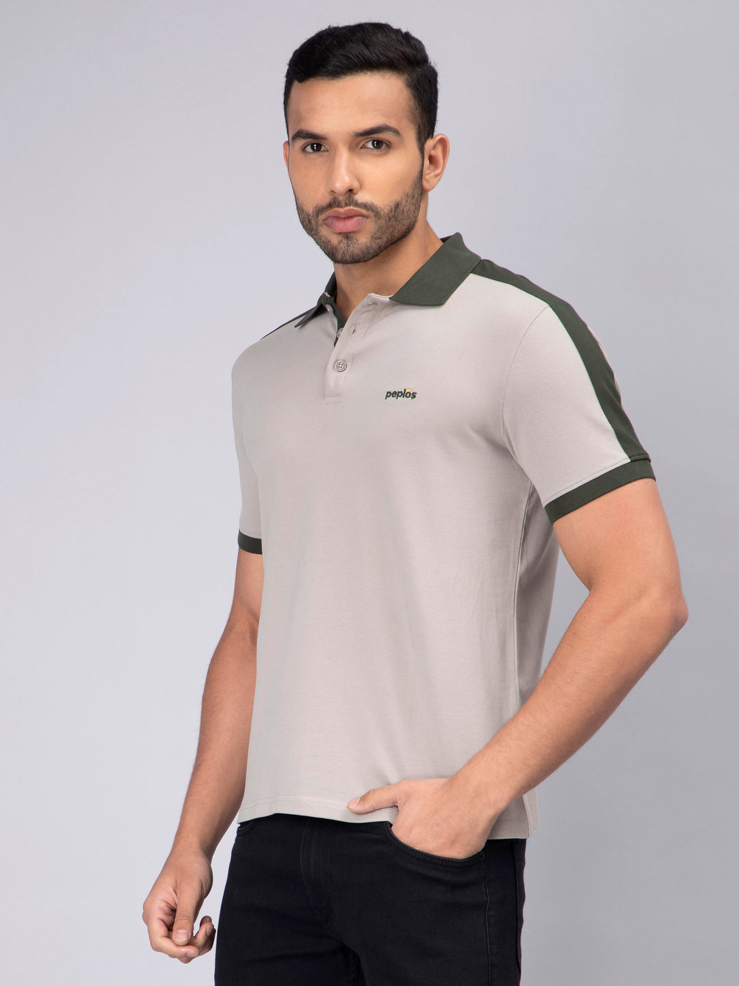 Men's Grey Polo Neck Premium Cotton T-shirt