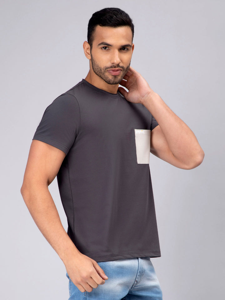 Men's Half-Sleeve Solid Cotton T-shirt with Pocket-Pista