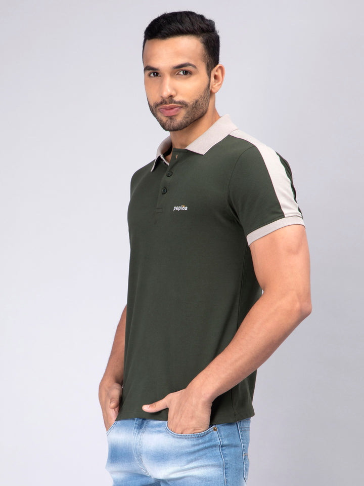 Men's Polo Neck Bottle Green Premium Cotton T-shirt