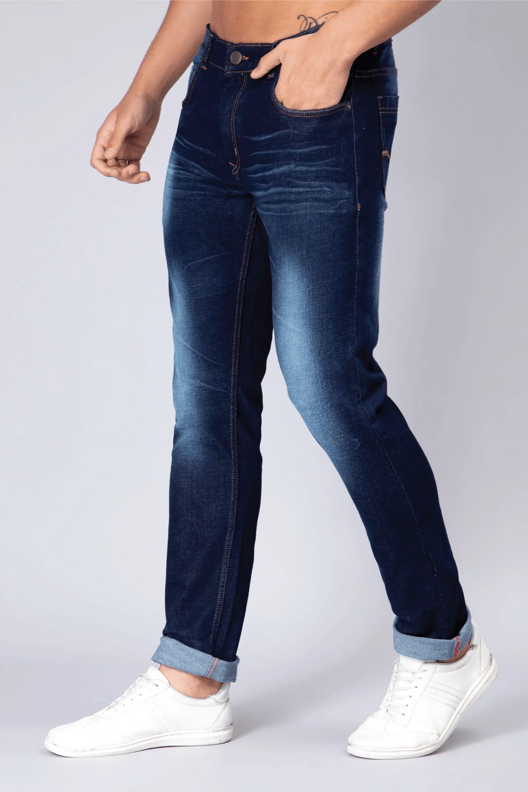 Slim Fit Shady Dark Blue Stretchable Denim Jeans For Men