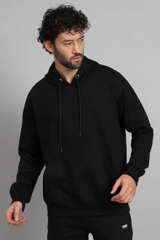 Regular Fit Printed Premium Black Hoodie For Men