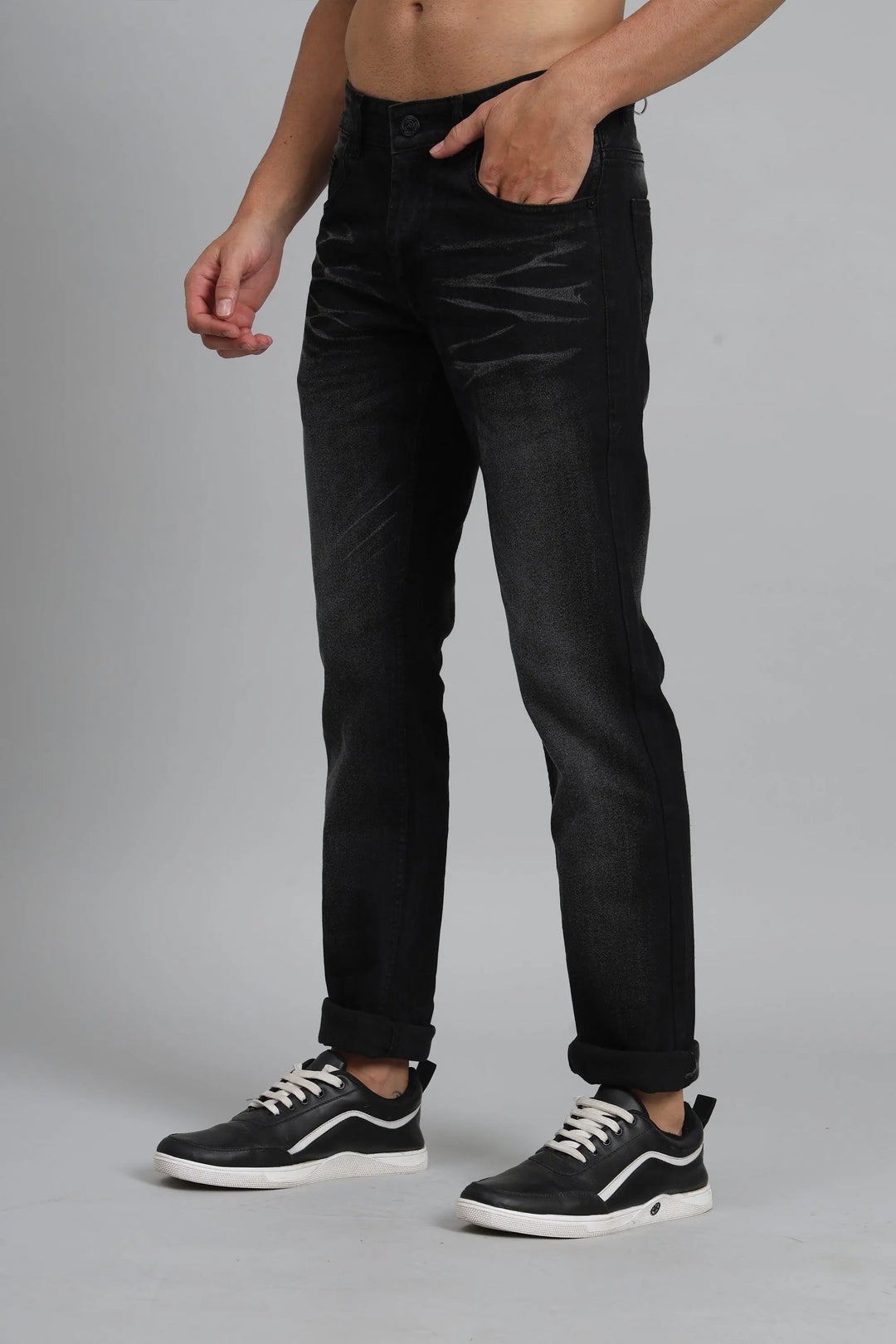 Slim Tapered Fit Grey Black Stretchable Premium Denim Jeans - Peplos Jeans 