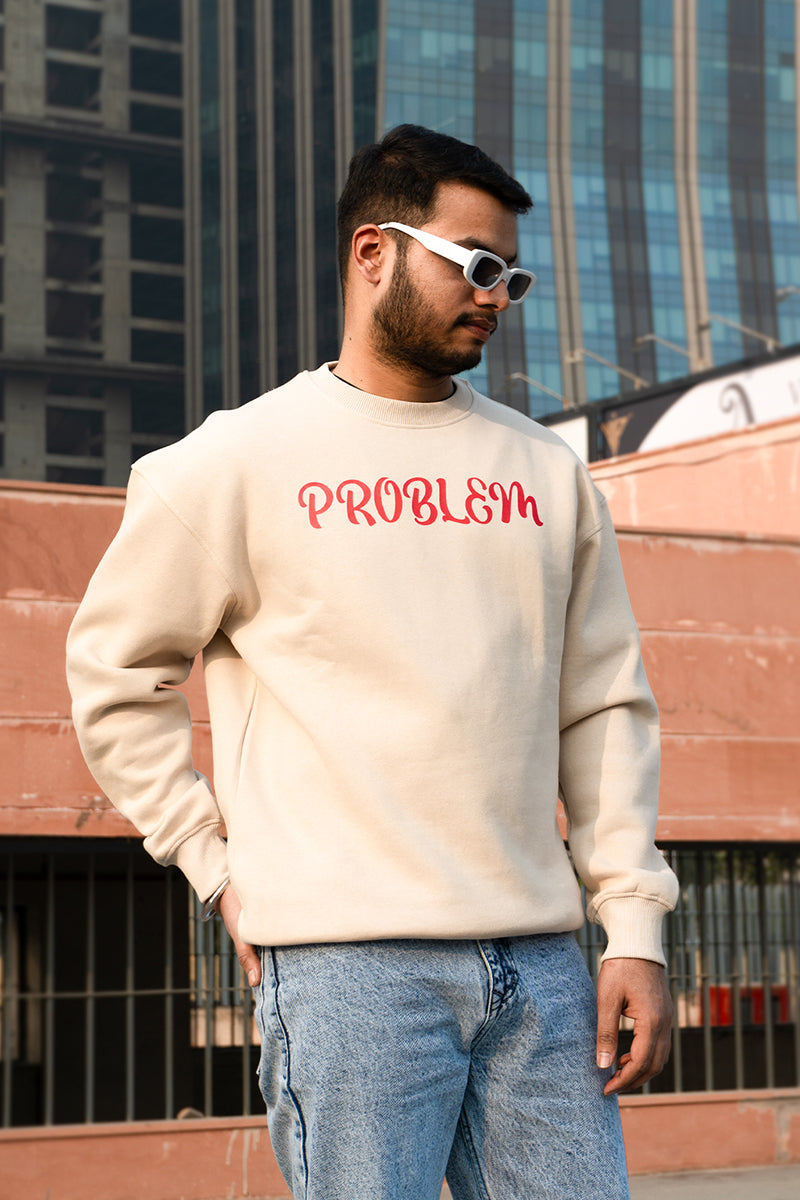 Oversized Printed Sweatshirt For Men (Beige)