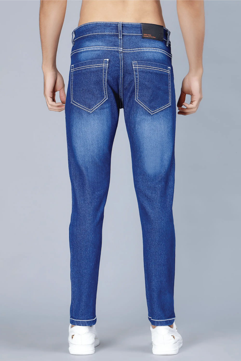 Men's Slim Fit Dark Blue Stretchable Solid Denim Jeans - Peplos Jeans 