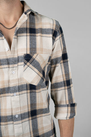 Men's Full Sleeve Shirt with Brown Check Pattern