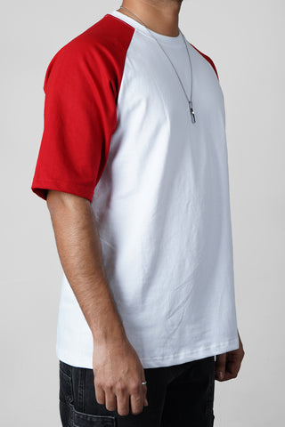 Oversized Printed Raglan Sleeves T-Shirt (Red & White)