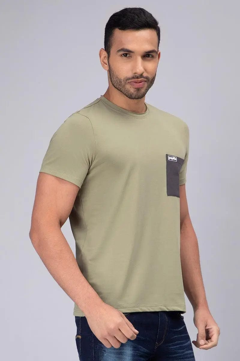 Men's Half-Sleeve Solid Cotton T-shirt with Pocket-Pista - Peplos Jeans 