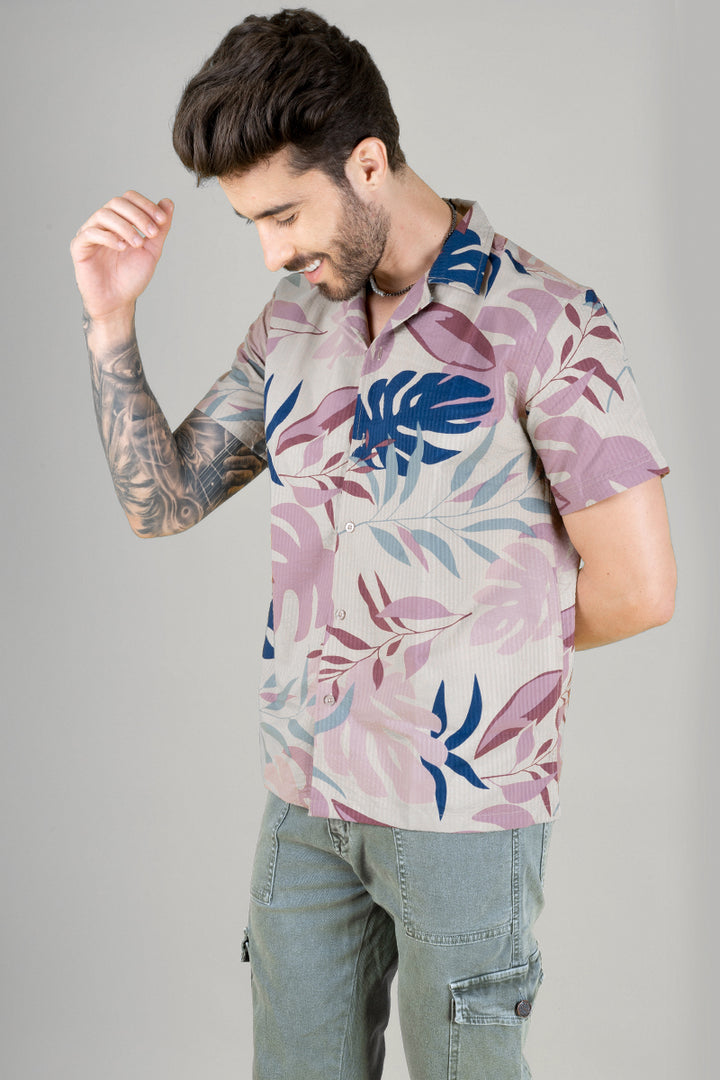 Pink Funky Tropical Print Shirt for Men