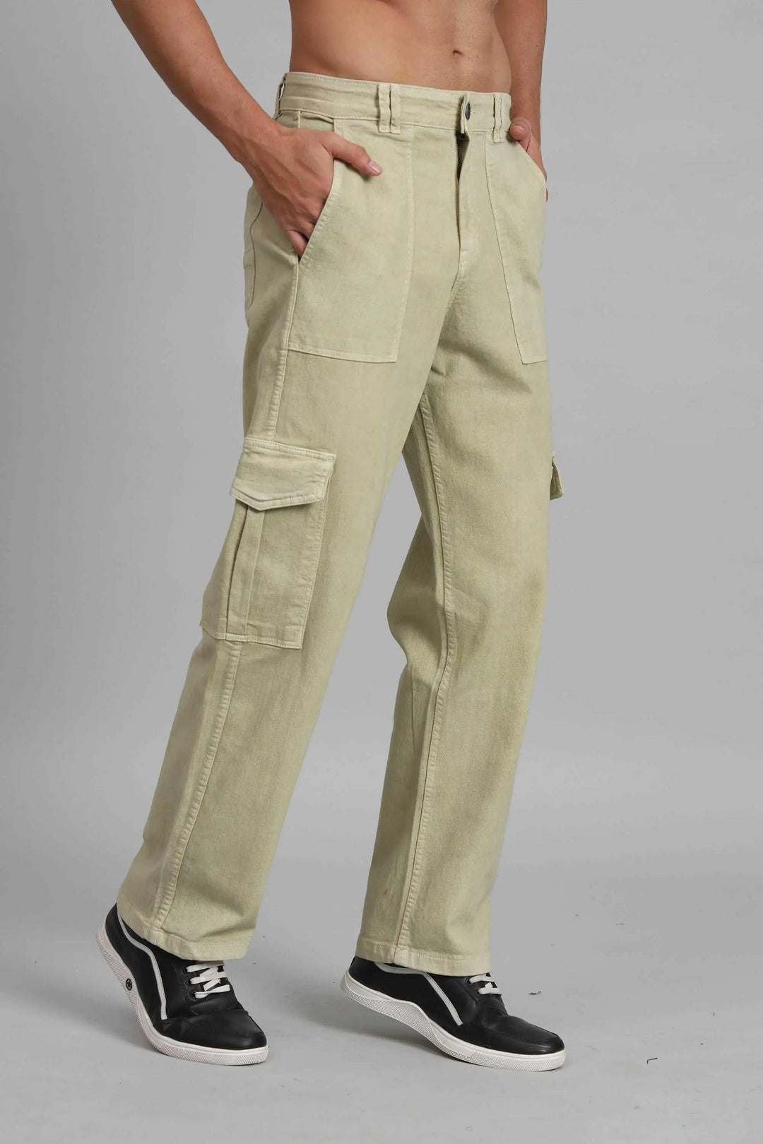 Men's Loose Fit Multiple Pocket Pista Lime Denim Cargo Pant - Peplos Jeans 