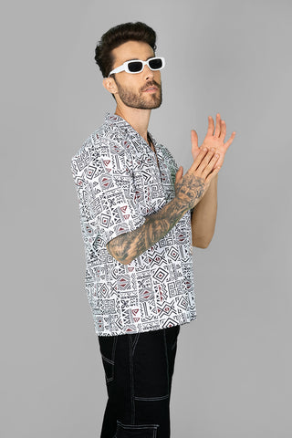 Trending Men's White Patterned Tribal Patterned Shirt