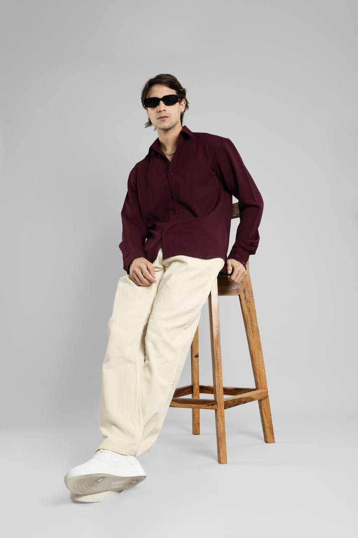 Men's Full Sleeves Textured Wine Shirt