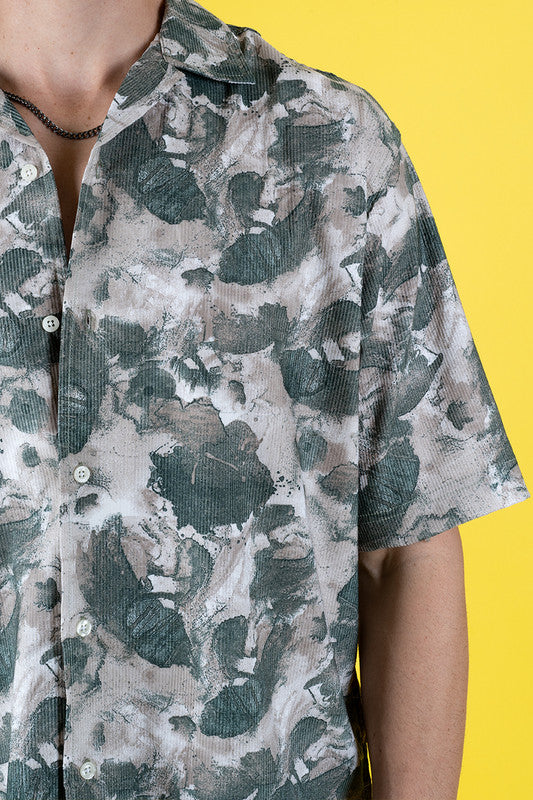 Men's Cuban Collar Shirt - Abstract Green Print