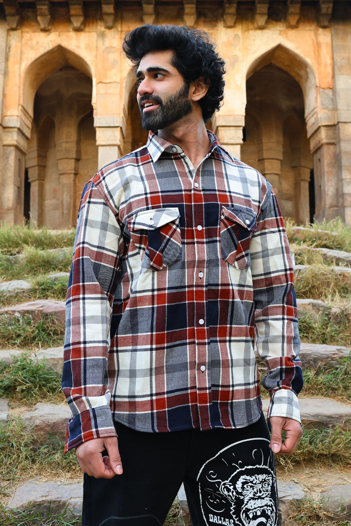 Oversized Flannel Shirt For Men (Red & White)