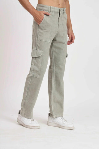 Men's Loose Fit Multiple Pocket Grey Denim Cargo Pant